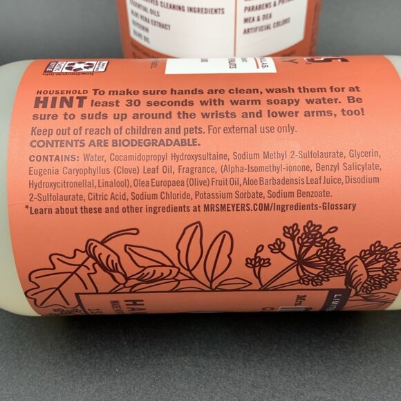 Mrs Meyers Hand Soap CLEAN DAY 2 Pack 12.5 oz, 270 ml Fall Leaves Scent Olive Oi - Picture 4 of 4